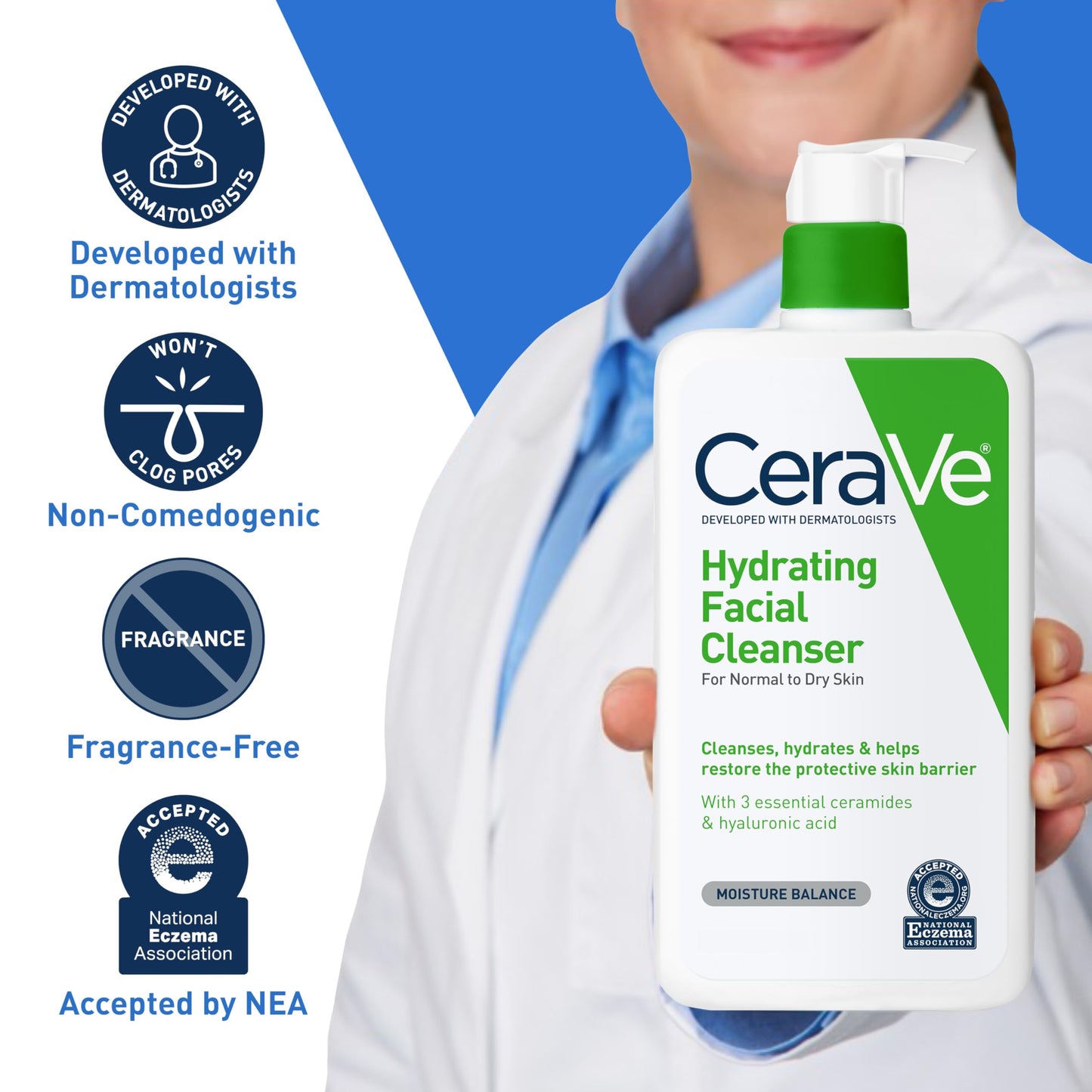 CeraVe Hydrating Facial Cleanser 473ml | Gentle Moisturizing Face Wash for Dry, Normal & Sensitive Skin