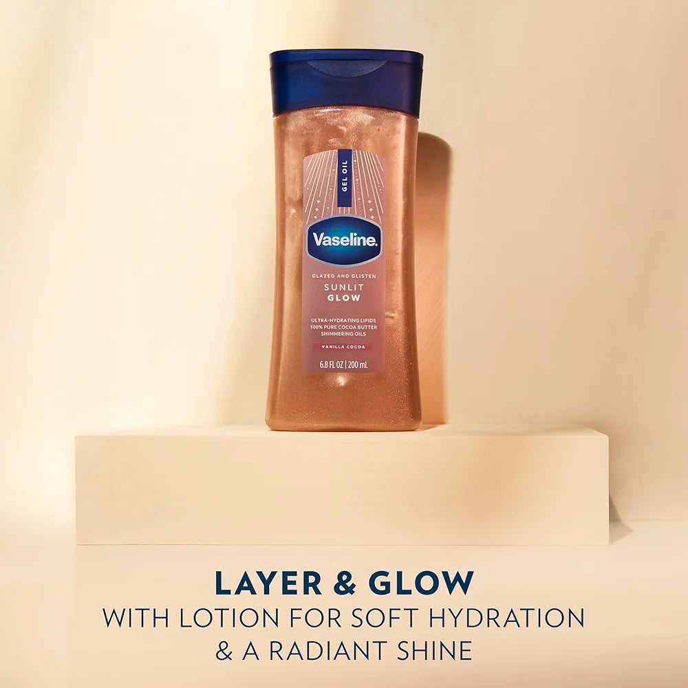 Vaseline Sunlit Glow Shimmer Body Oil | Vanilla Cocoa with Ultra-Hydrating Lipids & Pure Cocoa Butter