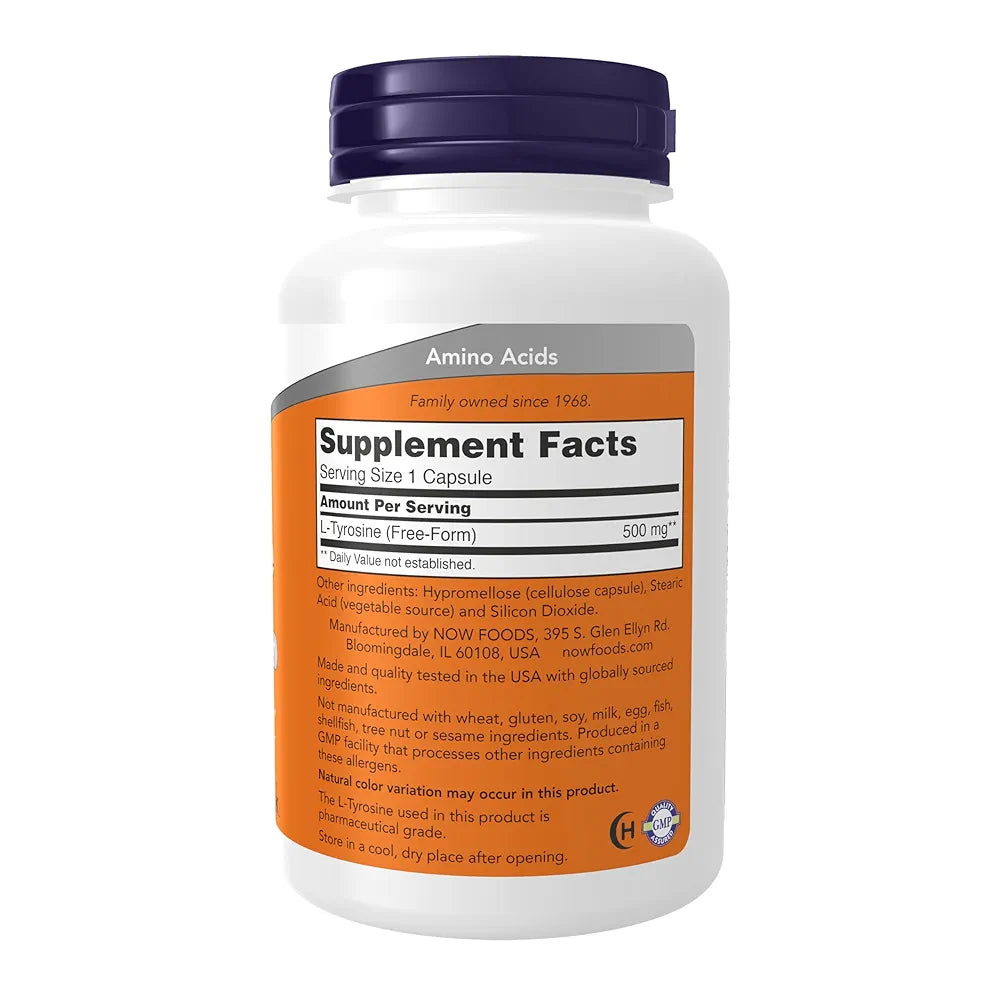 NOW Foods L-Tyrosine 500 mg, Supports Mental Alertness & Neurotransmitter Support*, 120 Capsules
