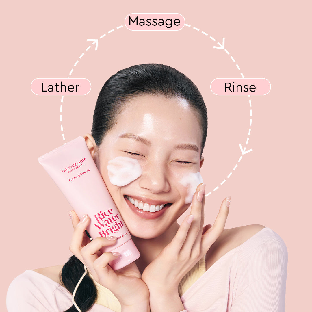 THE FACE SHOP Rice Water Bright Foaming Cleanser with Rice Extract for Dull Skin, Deep Cleansing & Brighter, Smoother Skin | 100ml