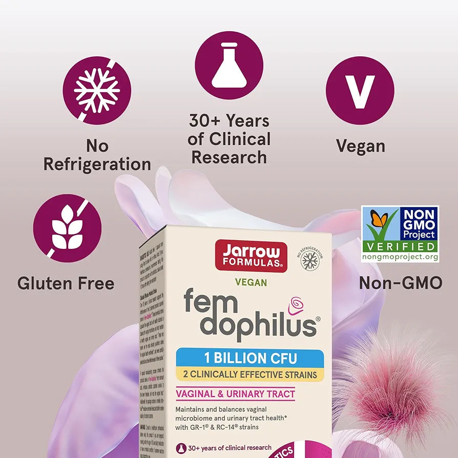 Jarrow Formulas Fem-Dophilus Vaginal Probiotics with 1 Billion CFU | Dietary Supplement For Vaginal & Urinary Tract Support, 60 Capsules