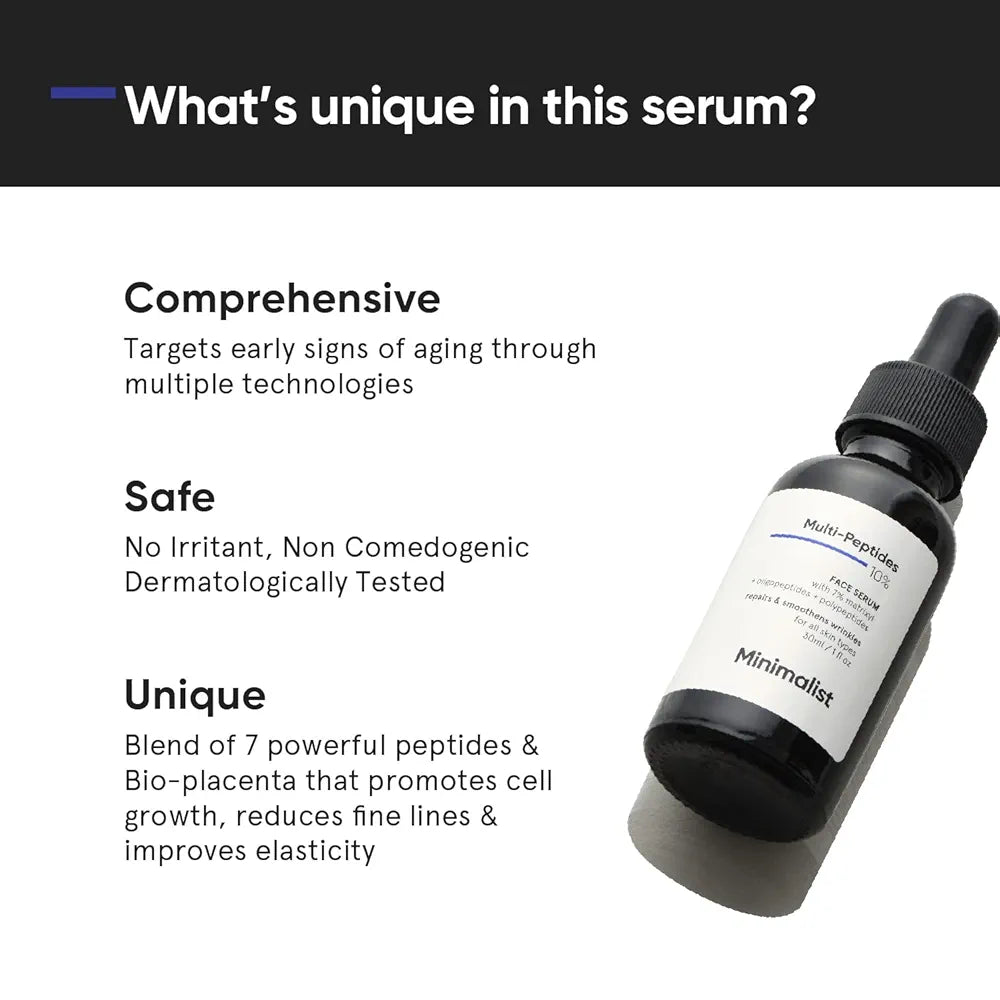 Minimalist Multi Peptide Night Serum for Anti-Aging. Reduces Wrinkles With 7% Matrixyl & 3% Bio-Placenta