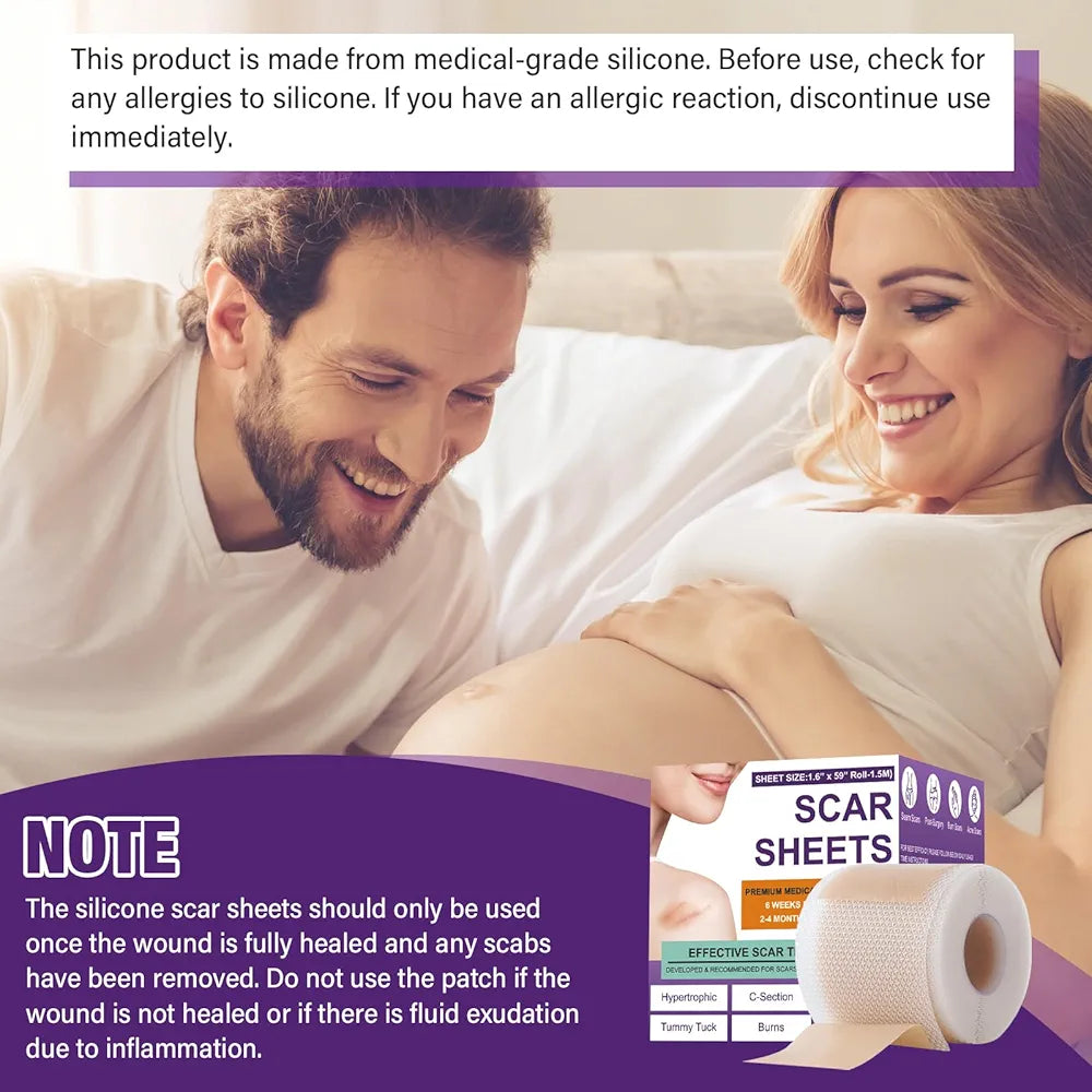 Silicone Scar Sheets & Tape for Keloids, Surgical, C-Section & Tummy Tuck Scars for Bump & Scar Removal | (1.6" x 59"/1.5m Roll)