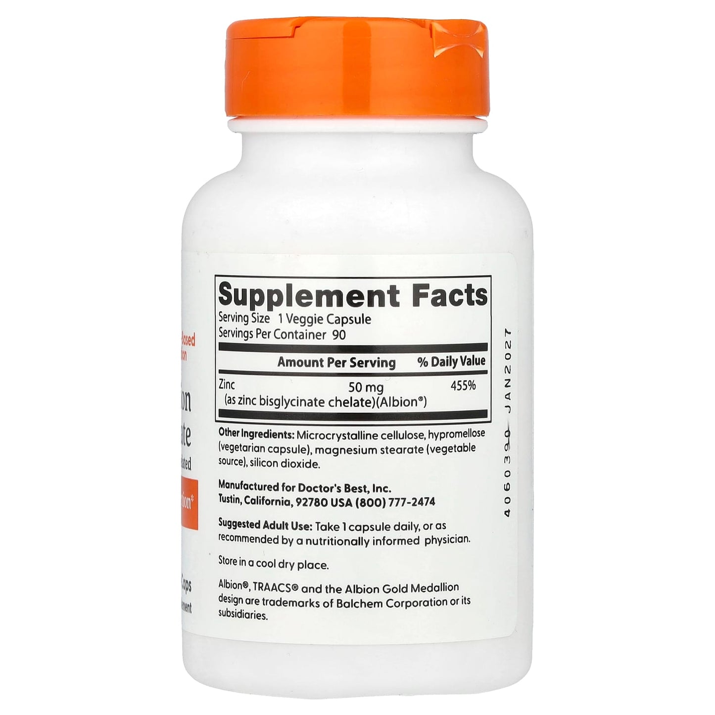 Doctor’s Best High Absorption Zinc Bisglycinate | 50 mg, 90 Caps