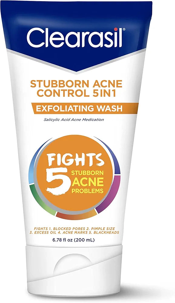 Clearasil Stubborn Acne Control 5in1 Exfoliating Wash with 2% Salicylic | Daily Acne Facial Cleanser