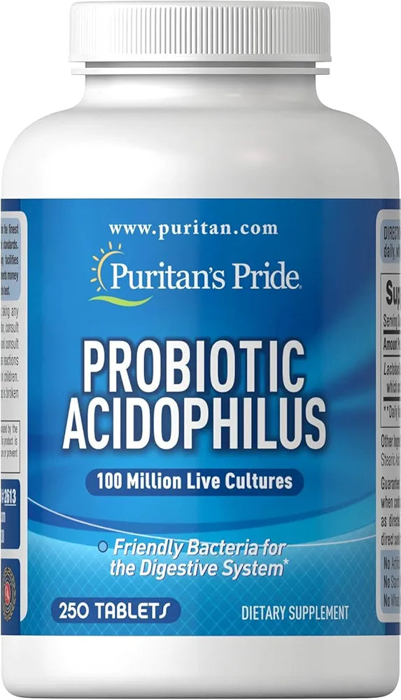 Puritan's Pride Daily Probiotic Acidophilus – 250 Tablets | Gut & Immune Support with 100 Million Live Cultures