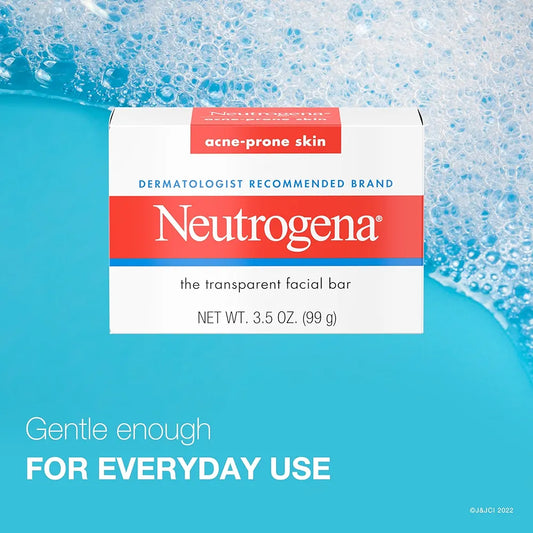 Neutrogena Acne-Prone Skin Facial Cleansing Bar| Non-Medicated and Non-Comedogenic Transparent Soap