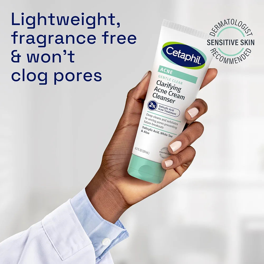 Cetaphil Acne Face Wash, Gentle Clear Clarifying Acne Cream Cleanser with 2% Salicylic Acid