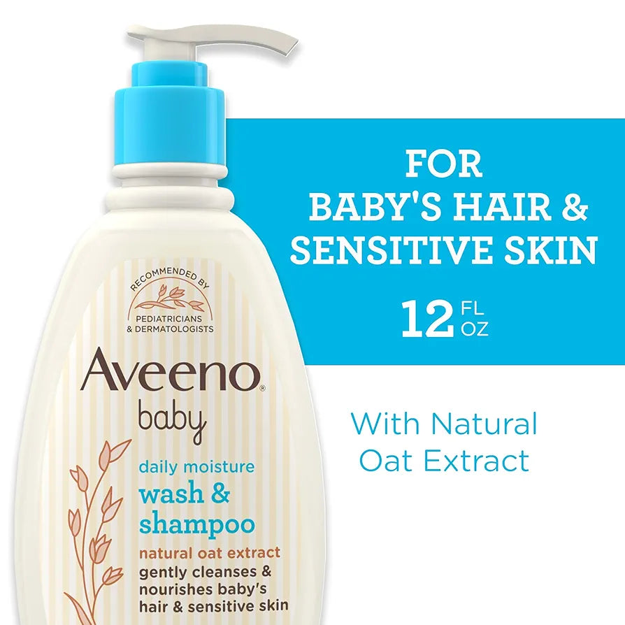 Aveeno Baby Daily Moisture Gentle Body Wash & Shampoo with Oat Extract, 2-in-1 Baby Bath Wash & Hair Shampoo, For Hair & Sensitive Skin