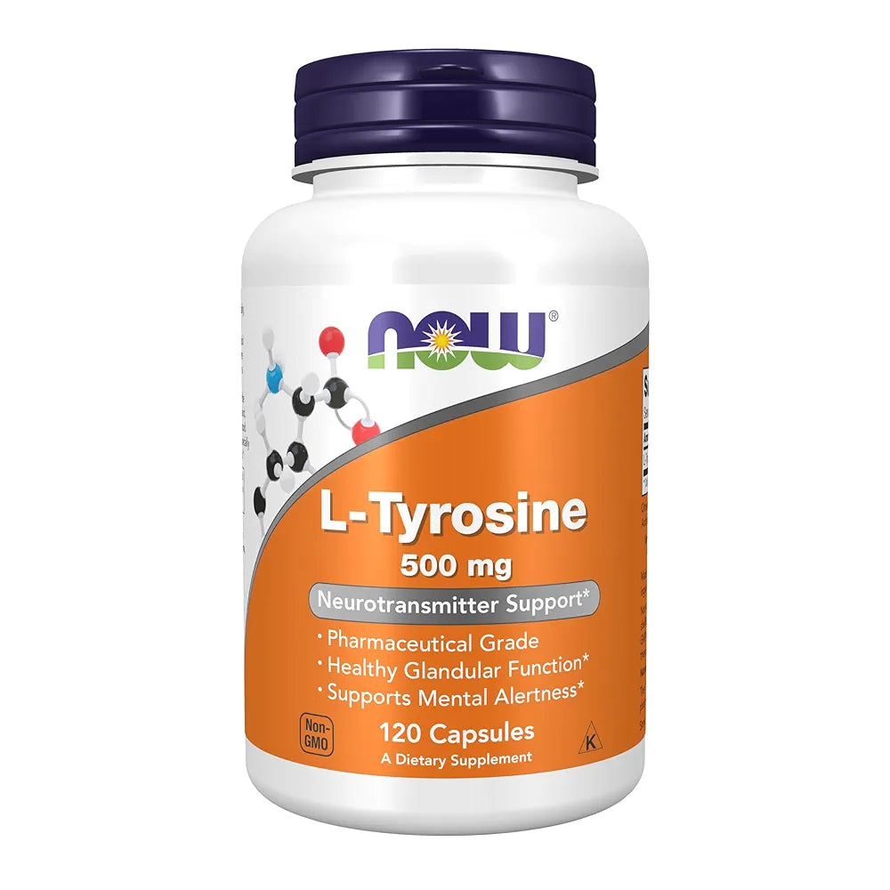 NOW Foods L-Tyrosine 500 mg, Supports Mental Alertness & Neurotransmitter Support*, 120 Capsules