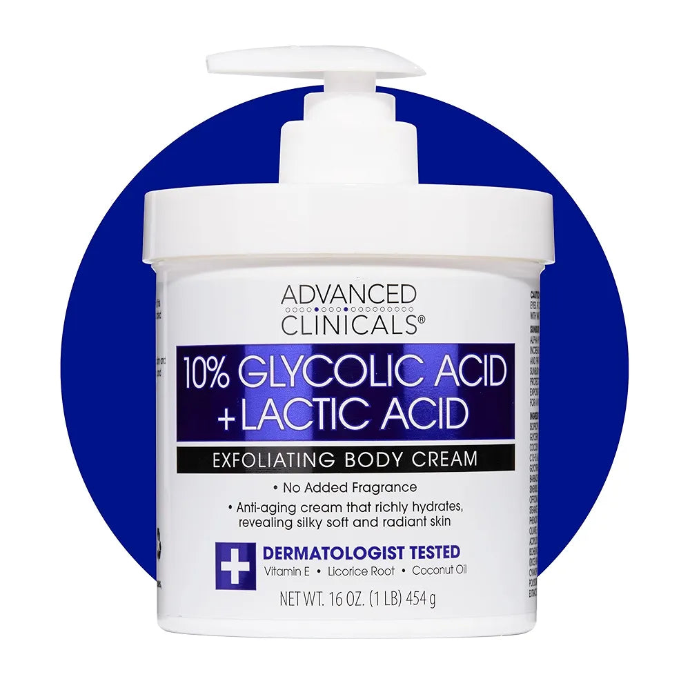 Advanced Clinicals 10% Glycolic Acid + Lactic Acid Lotion Exfoliant Moisturizing Cream With Hyaluronic Acid Moisturizer | AHA
