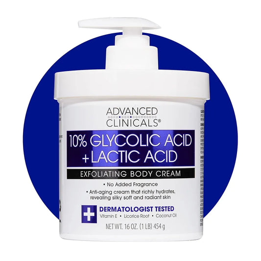 Advanced Clinicals 10% Glycolic Acid + Lactic Acid Lotion Exfoliant Moisturizing Cream With Hyaluronic Acid Moisturizer | AHA
