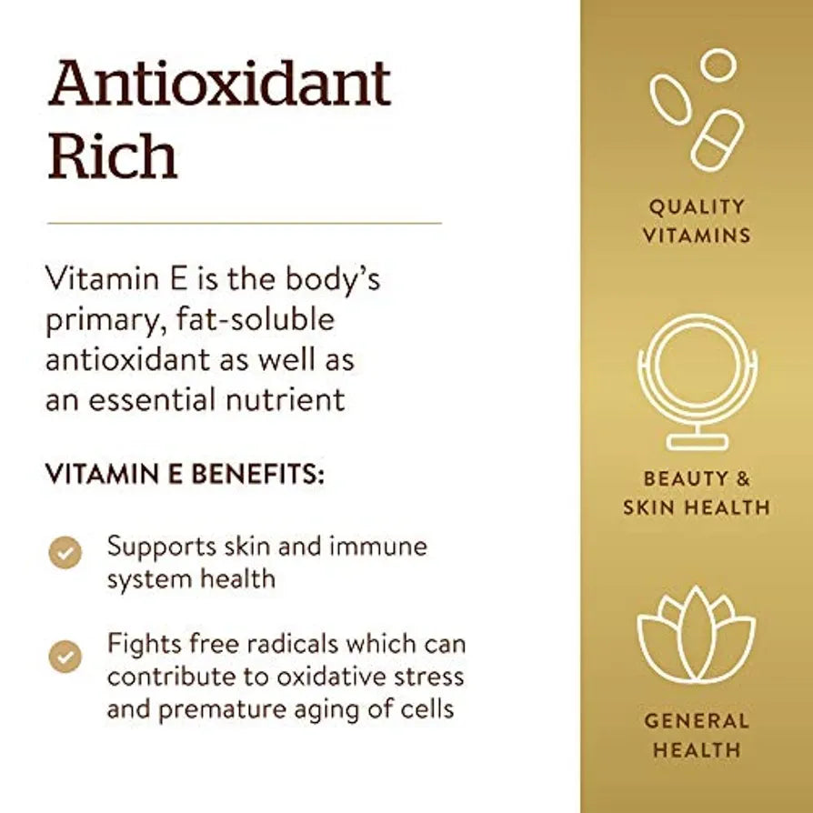 Solgar Vitamin E 400 IU |d-Alpha Tocopherol & Mixed Tocopherols| Supports Immune System & Skin Nutrition | 100 Softgels
