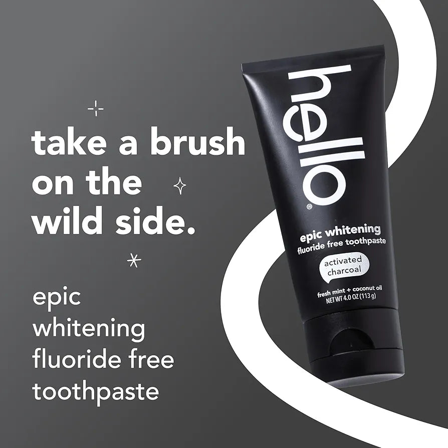 Hello Charcoal Whitening Toothpaste – Fluoride Free, Fresh Mint (4oz)