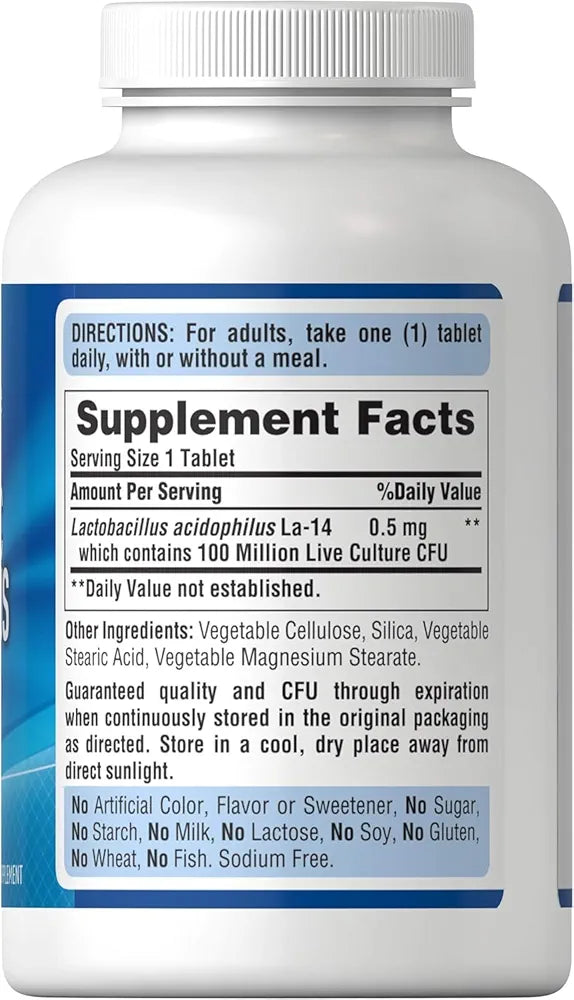 Puritan's Pride Daily Probiotic Acidophilus – 250 Tablets | Gut & Immune Support with 100 Million Live Cultures