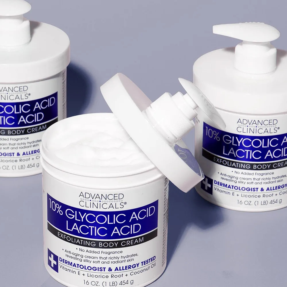 Advanced Clinicals 10% Glycolic Acid + Lactic Acid Lotion Exfoliant Moisturizing Cream With Hyaluronic Acid Moisturizer | AHA