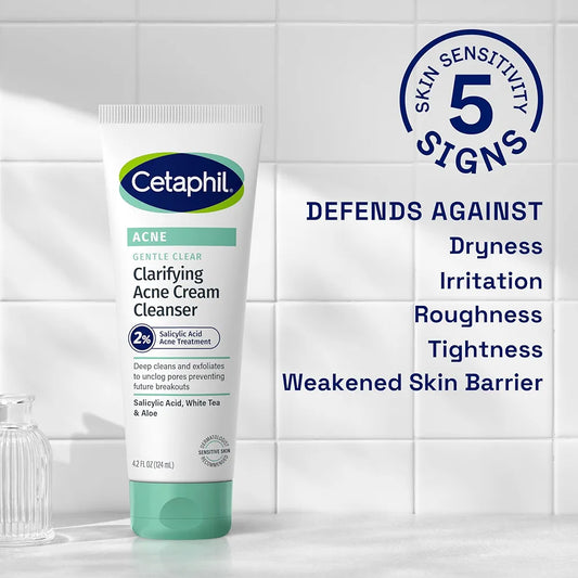 Cetaphil Acne Face Wash, Gentle Clear Clarifying Acne Cream Cleanser with 2% Salicylic Acid