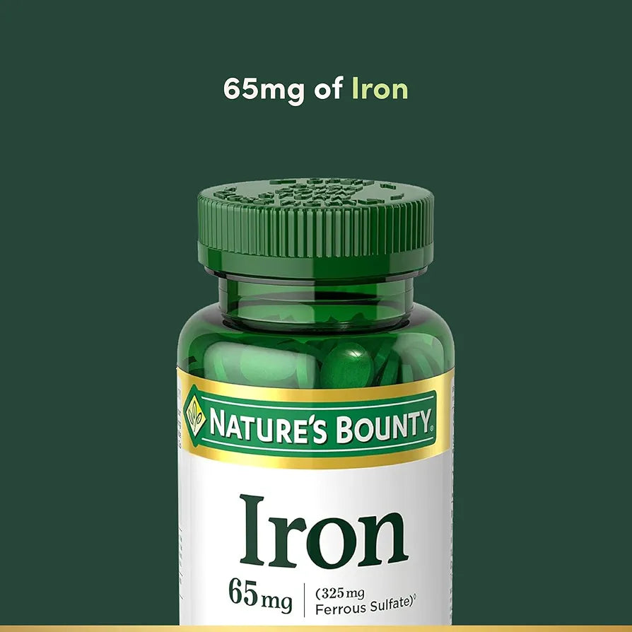 Nature’s Bounty Iron 65mg, 325 mg Ferrous Sulfate | Cellular Energy Support & Promotes Red Blood Cell Production