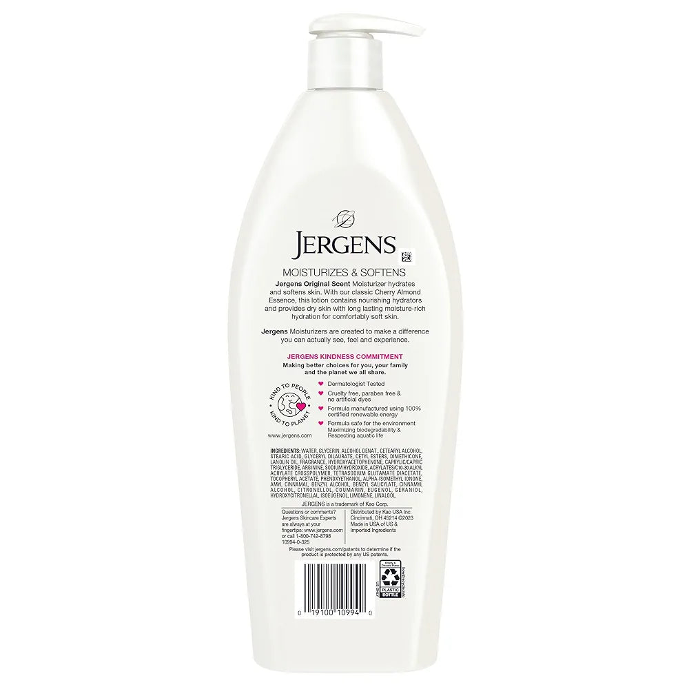 Jergens Original Scent Body and Hand Lotion, with Hydralucence blend and Cherry Almond Essence