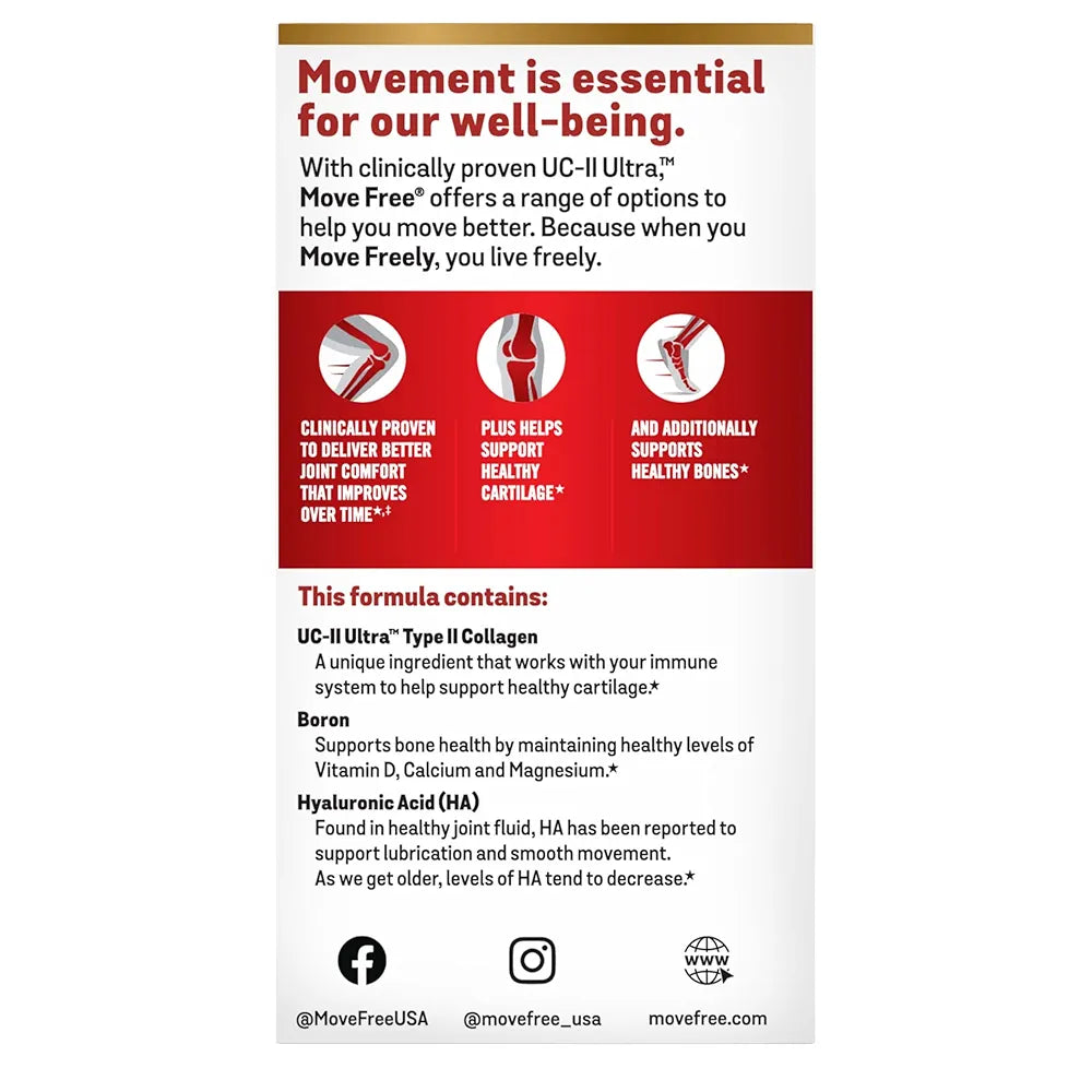 Move Free Ultra Triple Action – 64 Tablets | Collagen, Boron & Hyaluronic Acid for Joint, Cartilage & Bone Support