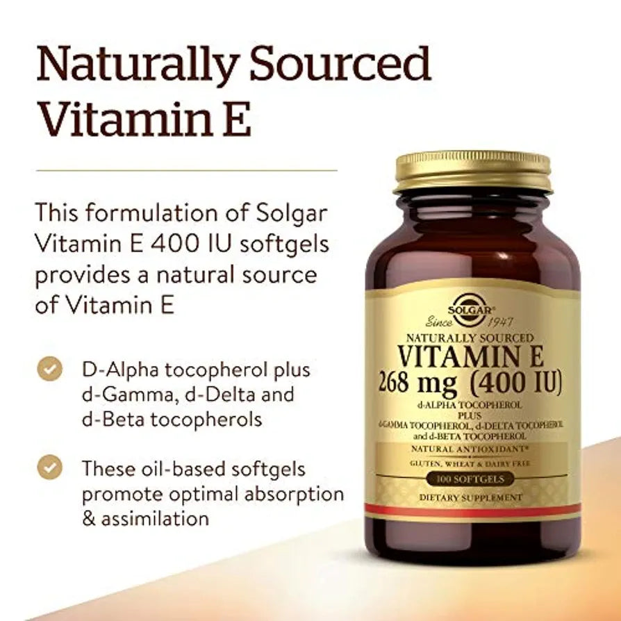 Solgar Vitamin E 400 IU |d-Alpha Tocopherol & Mixed Tocopherols| Supports Immune System & Skin Nutrition | 100 Softgels