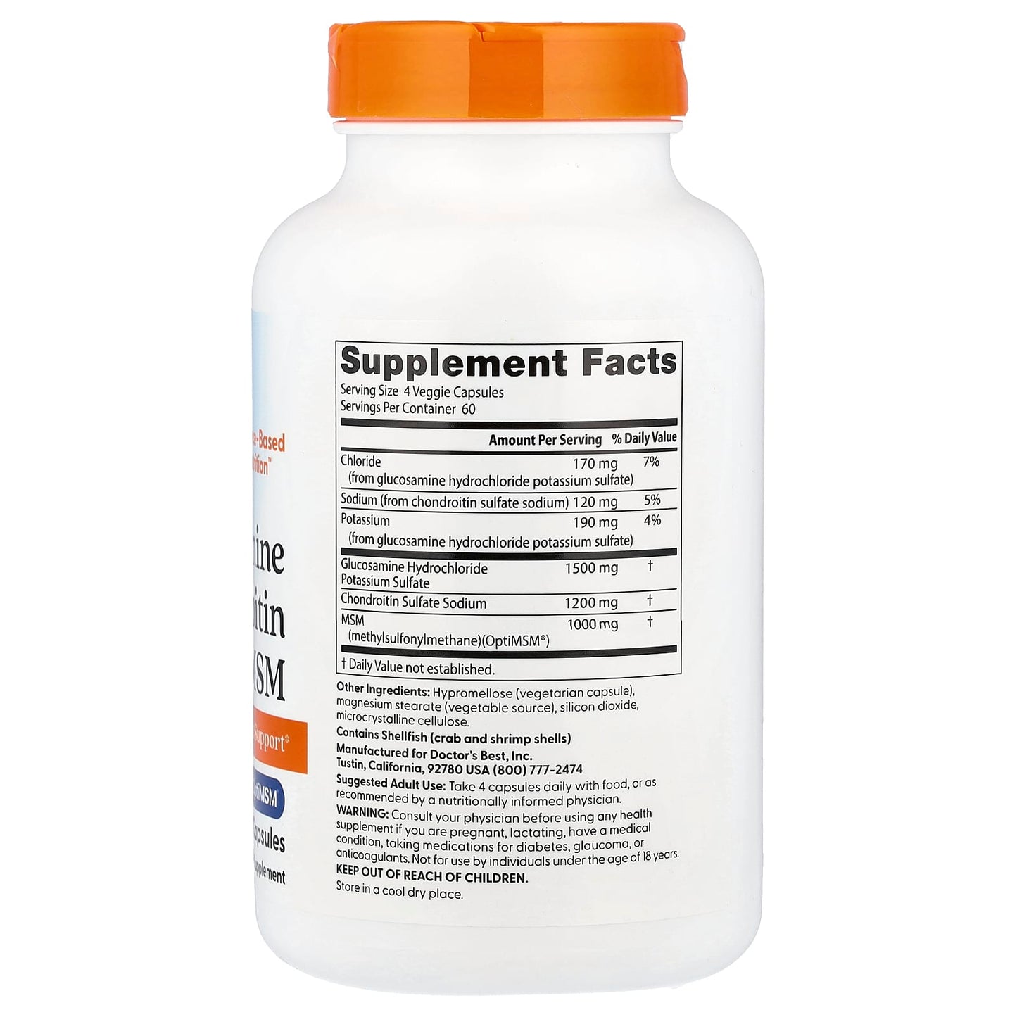 Doctor’s Best Glucosamine Chondroitin MSM with OptiMSM® – 240 Veggie Capsules | Joint & Cartilage Support