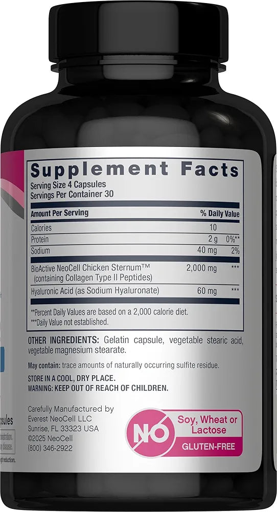 NeoCell Collagen Joint Complex – 120 Capsules | Type 2 Collagen + Hyaluronic Acid for Joint Support