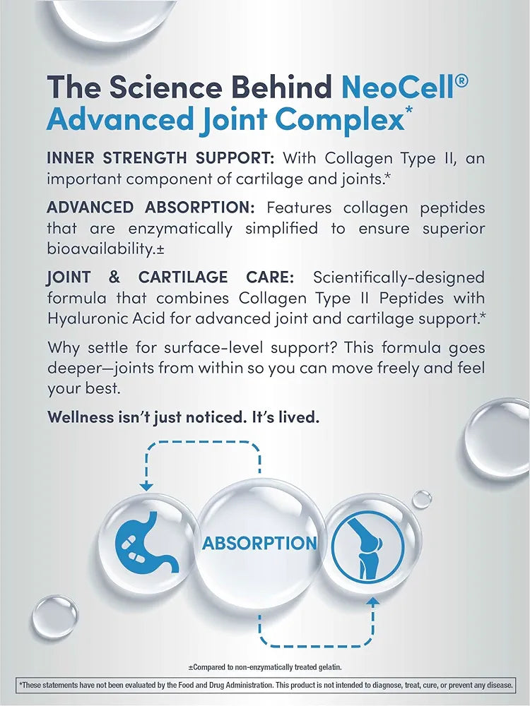 NeoCell Collagen Joint Complex – 120 Capsules | Type 2 Collagen + Hyaluronic Acid for Joint Support