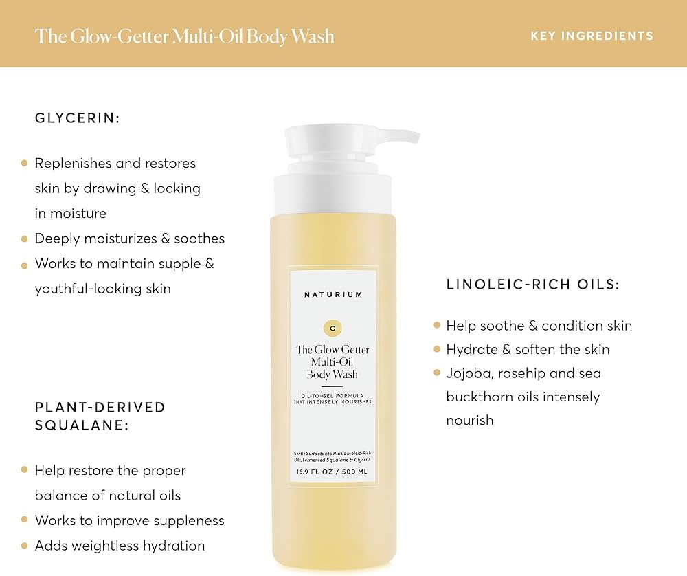 Naturium The Glow Getter Multi-Oil Hydrating Body Wash, Gentle Cleanser