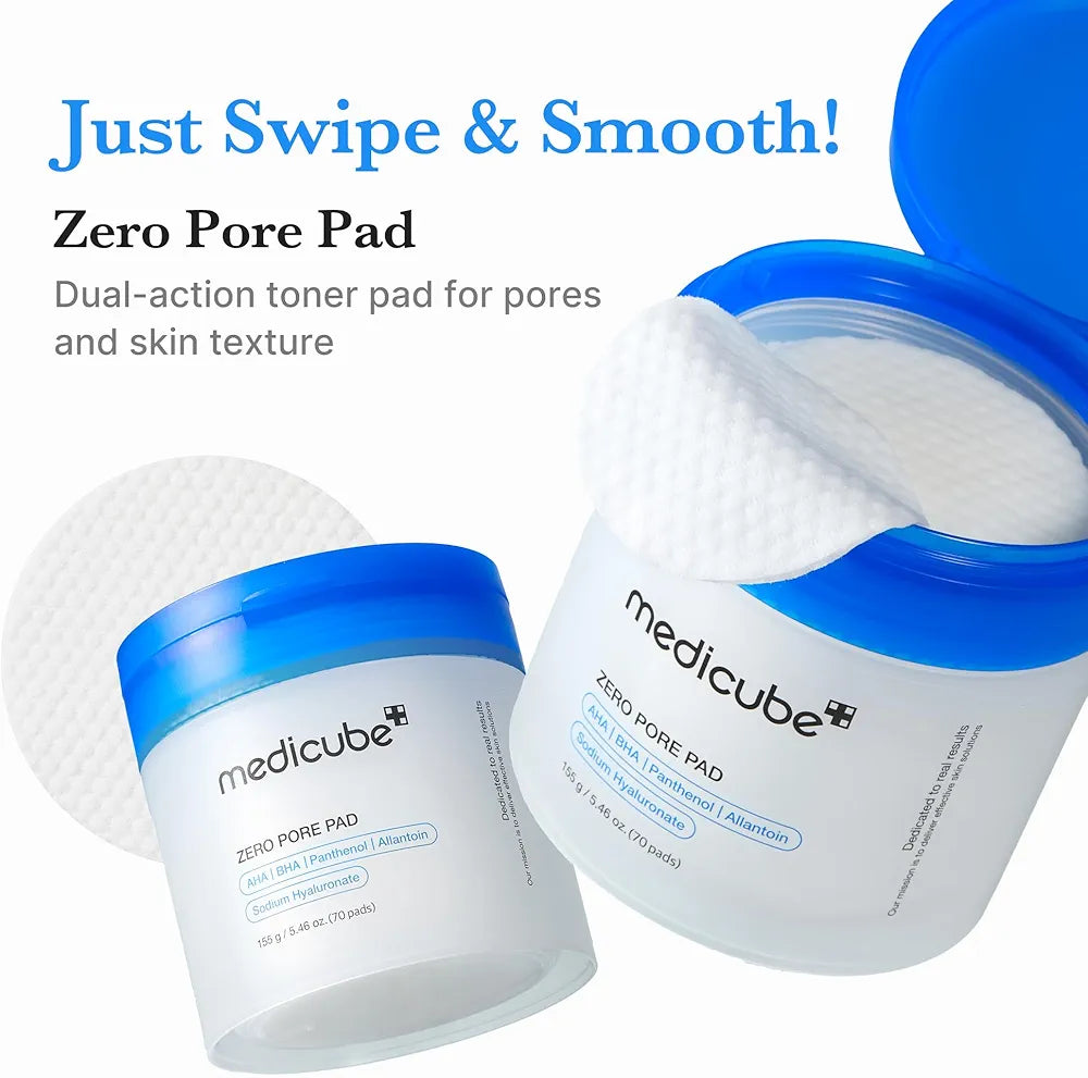 Medicube Zero Pore Pad 2.0 with AHA & BHA for Enlarged Pores, Blackheads, Excess Oil & Uneven Skin Texture, 70 Pads
