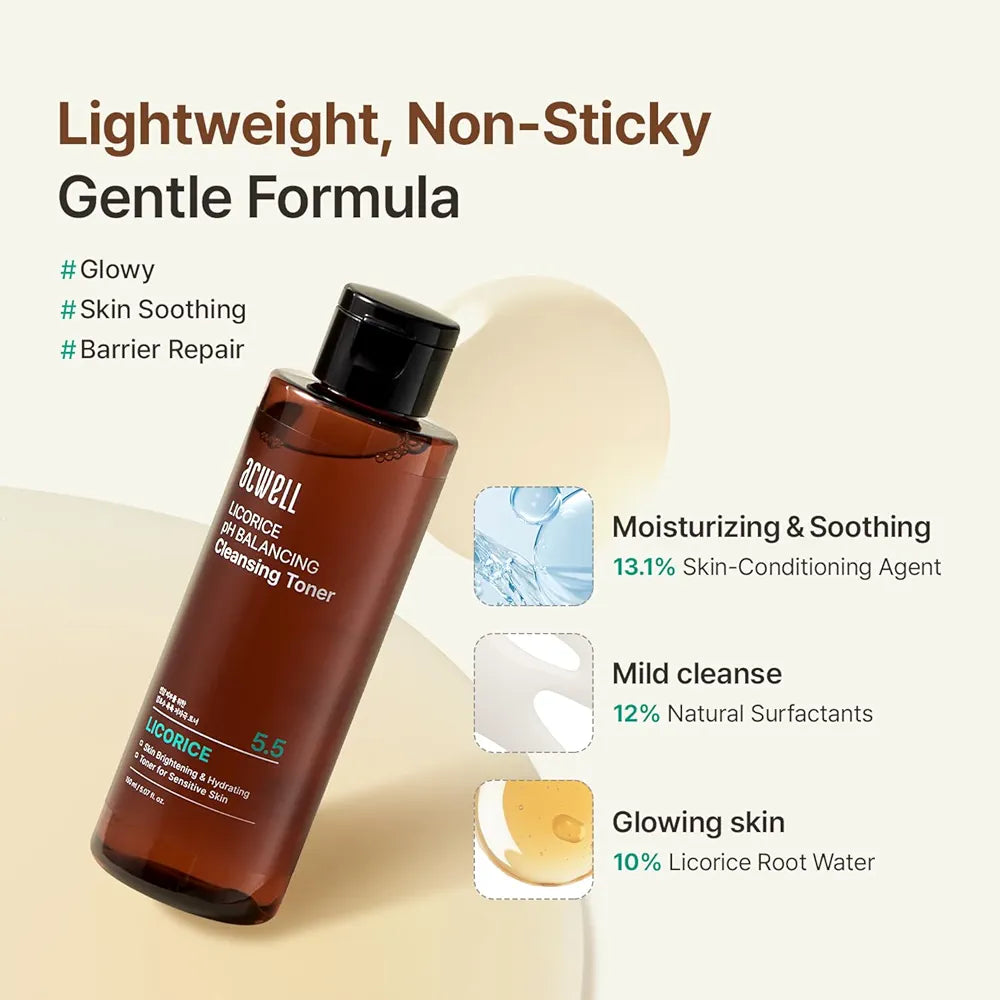 ACWELL Licorice pH Balancing Cleansing Toner 5.07 oz
For Dull Skin, Uneven Tone & Acne-Prone Skin