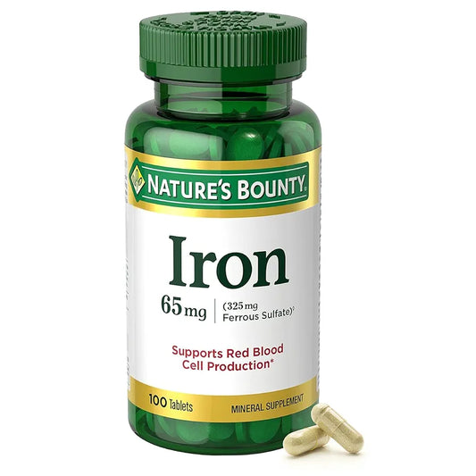 Nature’s Bounty Iron 65mg, 325 mg Ferrous Sulfate | Cellular Energy Support & Promotes Red Blood Cell Production