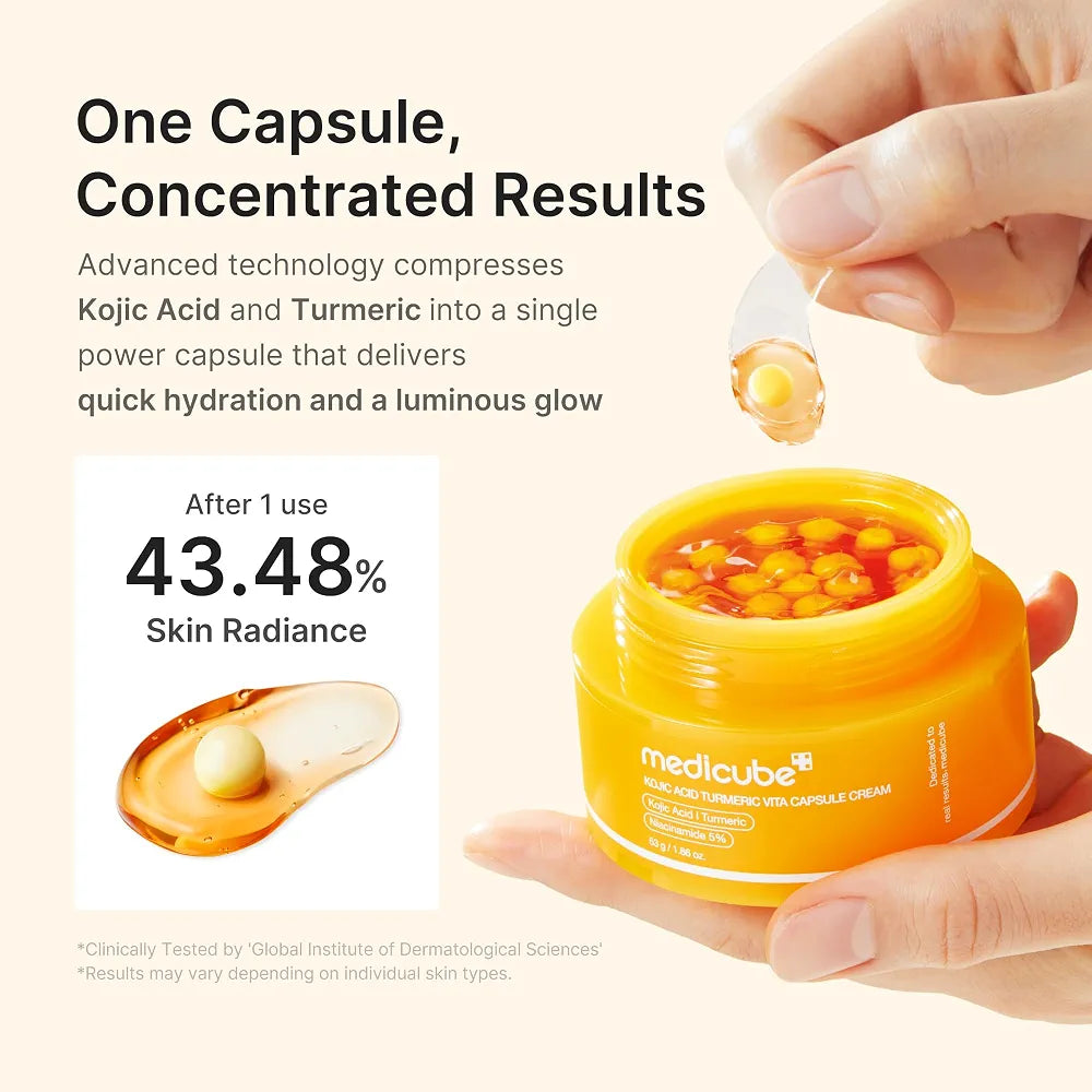 Medicube Kojic Acid Turmeric Vita Capsule Cream for Dark Spots, Hyperpigmentation & Uneven Skin Tone