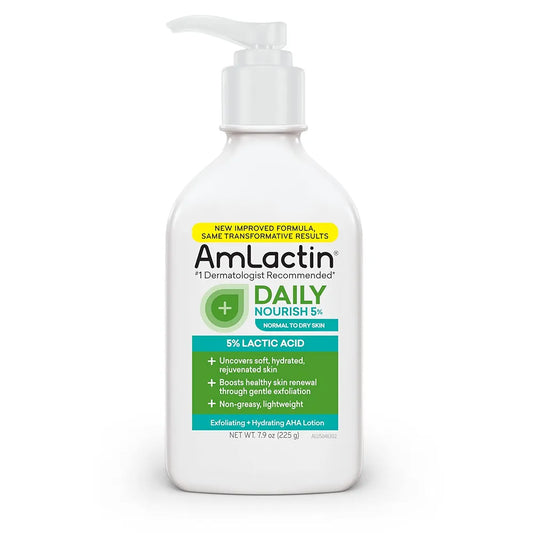AmLactin Daily Nourish 5% Lactic Acid | Therapeutic Exfoliator and Moisturizer Safe for Sensitive Skin | 7.9 oz