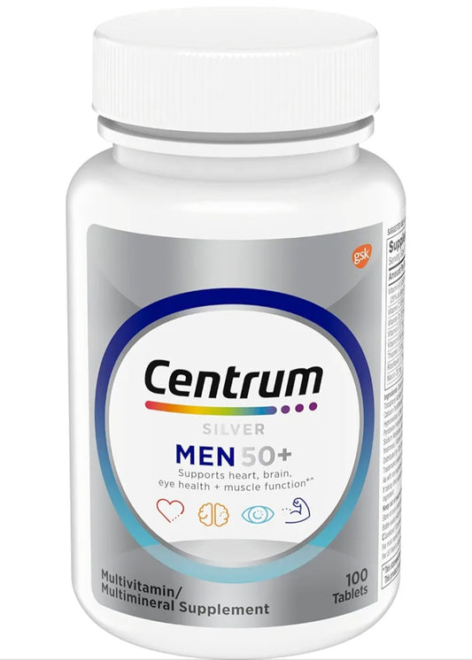 Centrum Silver Men's 50+ Multivitamin with Vitamin D3, B-Vitamins & Zinc | Supports Memory & Cognition - 100 Tablets
