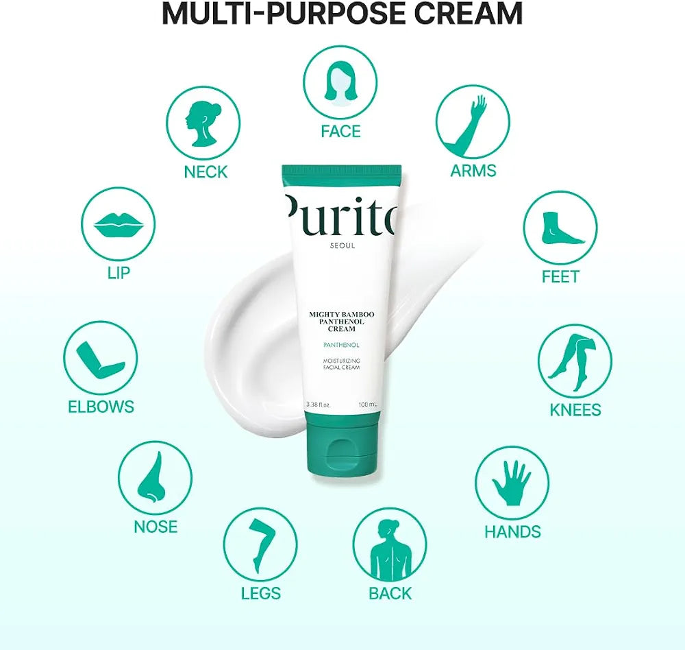 PURITO Seoul Mighty Bamboo Panthenol Cream with 10% Panthenol | Bamboo Extract & Squalane for Damaged Skin Barrier | Dryness & Sensitive Skin | 100ml