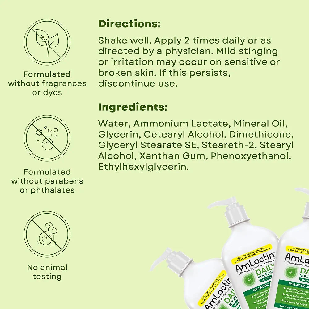 AmLactin Daily Nourish 5% Lactic Acid | Therapeutic Exfoliator and Moisturizer Safe for Sensitive Skin | 7.9 oz