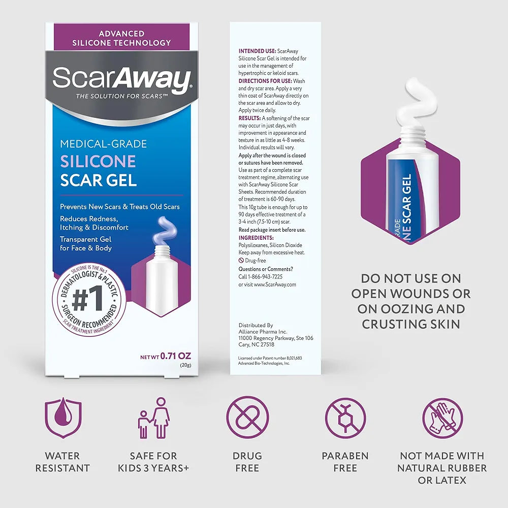 ScarAway Silicone Scar Gel | For Keloid & Hypertrophic Scars | Improves Size, Colour & Texture | 10g