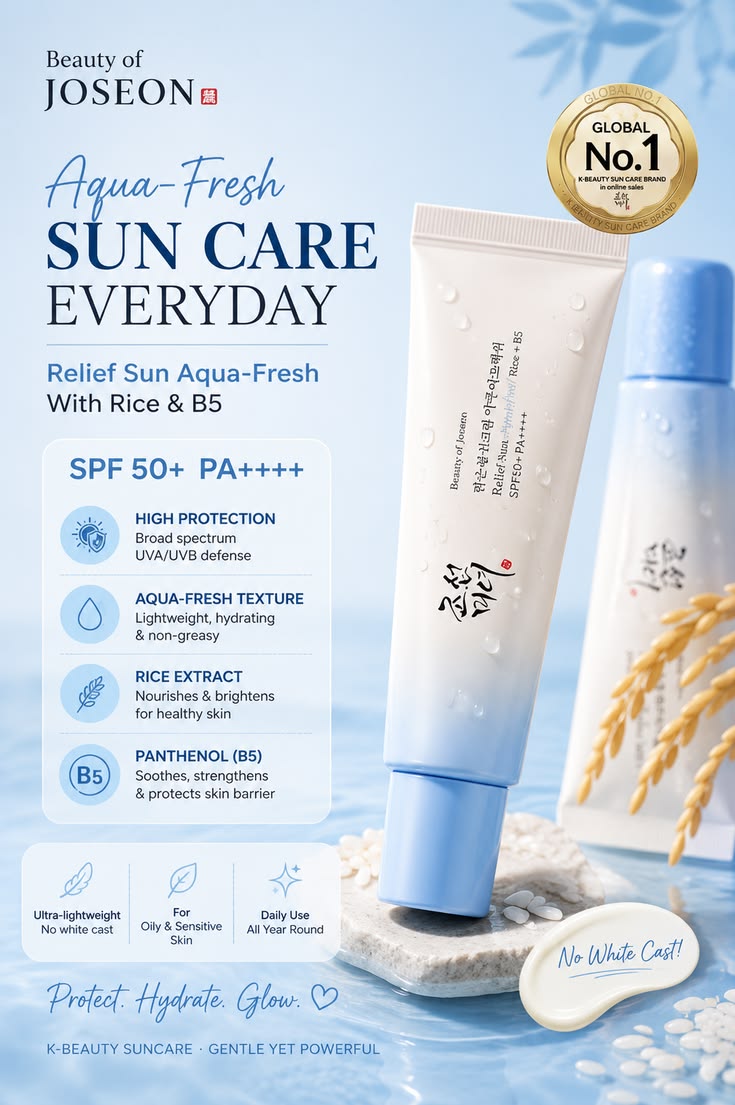 Beauty of Joseon Relief Sun Aqua-Fresh Rice + B5 Sunscreen SPF50+ PA++++ for Oily & Combination Skin, 50ml