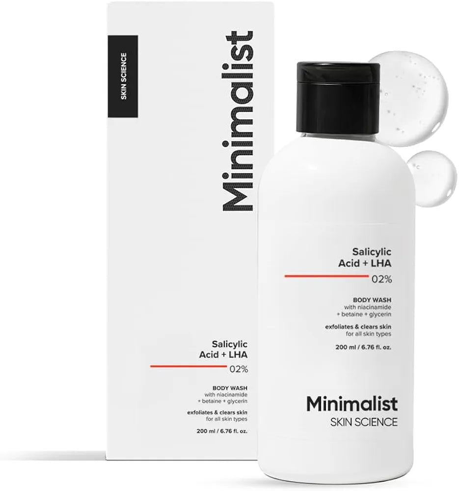 Minimalist 2% Salicylic Acid + LHA Body Wash | Exfoliating Body Wash for Acne, Rough & Bumpy Skin | 200ml