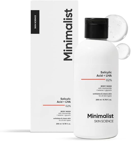 Minimalist 2% Salicylic Acid + LHA Body Wash | Exfoliating Body Wash for Acne, Rough & Bumpy Skin | 200ml