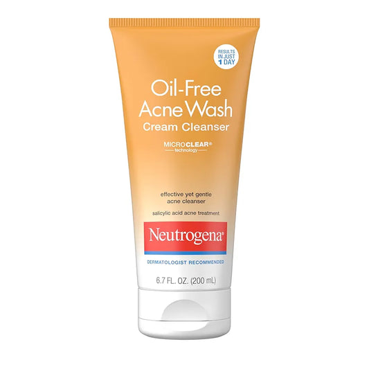 Neutrogena Oil-Free Acne Face Wash Cream Cleanser, 2% Salicylic Acid Acne Treatment, Daily Facial Cleanser for Acne-Prone Skin