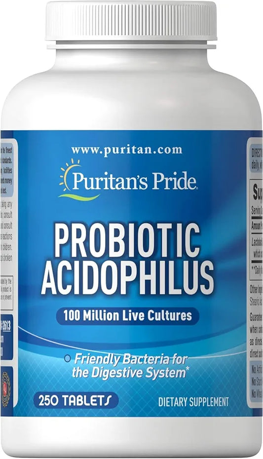 Puritan's Pride Daily Probiotic Acidophilus – 250 Tablets | Gut & Immune Support with 100 Million Live Cultures