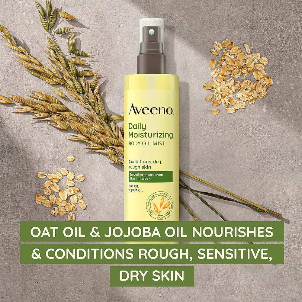 Aveeno Daily Moisturizing Body Oil Mist with Oat & Jojoba Oil for Dry Sensitive Skin | Nourishing Body Oil for Smoother Skin