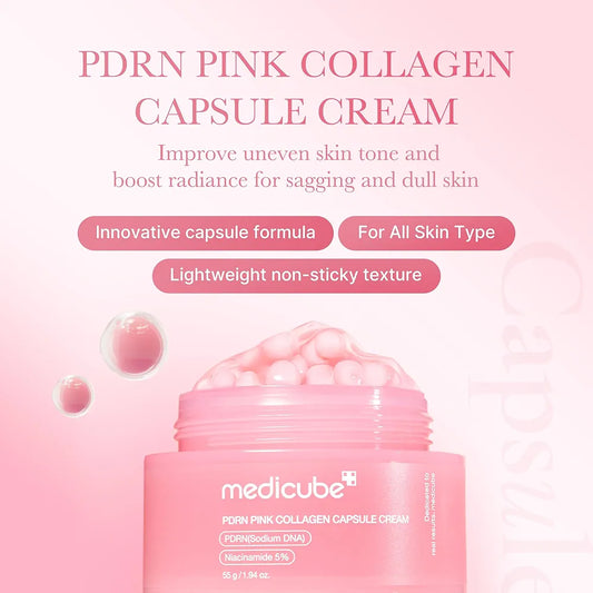 Medicube PDRN Pink Collagen Capsule Cream 55ml | Salmon DNA, Niacinamide & Collagen Moisturiser for Glow, Hydration & Uneven Skin Tone