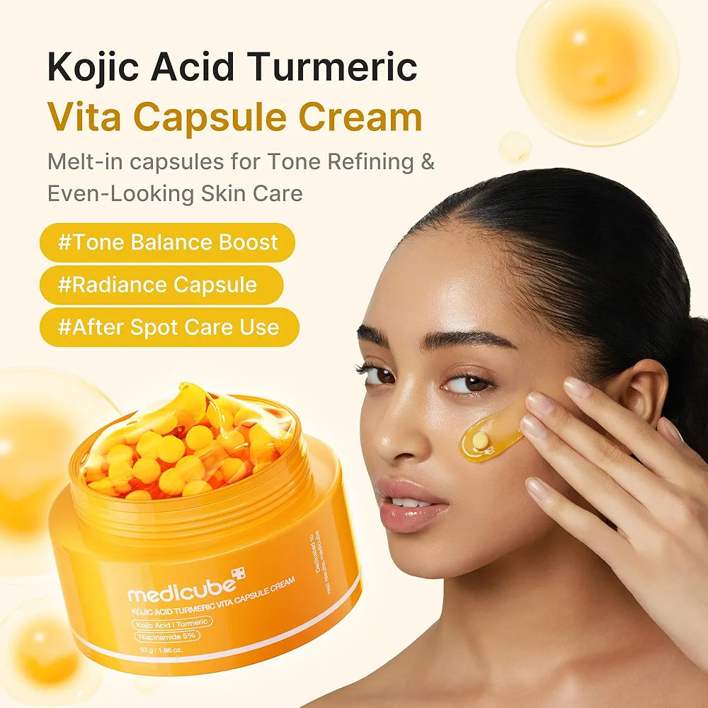 Medicube Kojic Acid Turmeric Vita Capsule Cream for Dark Spots, Hyperpigmentation & Uneven Skin Tone