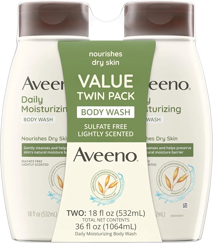 Aveeno Daily Moisturizing Body Wash Cleanser & Shaving Gel for Men & Women |Clean-Rinsing for Softer & Smoother Skin | 18 Oz/532 Ml