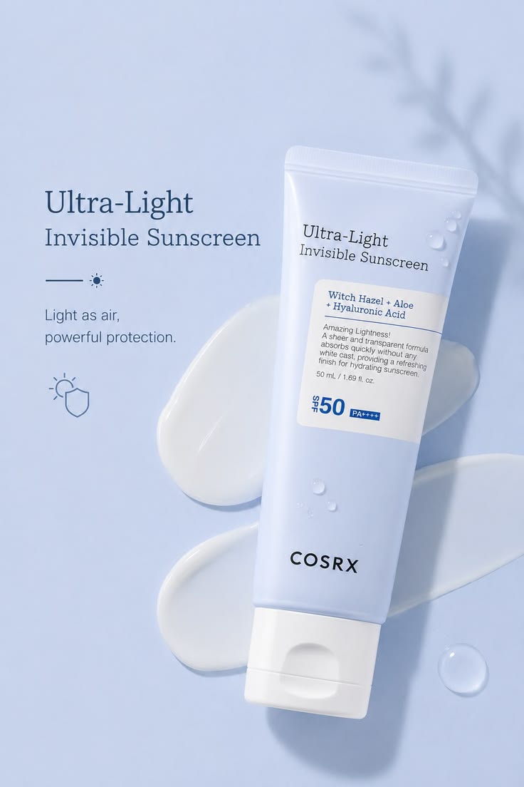 COSRX Ultra-Light Invisible Sunscreen SPF50+ PA++++ with Niacinamide & Aloe Vera for UVA/UVB Protection, No White Cast, 50ml