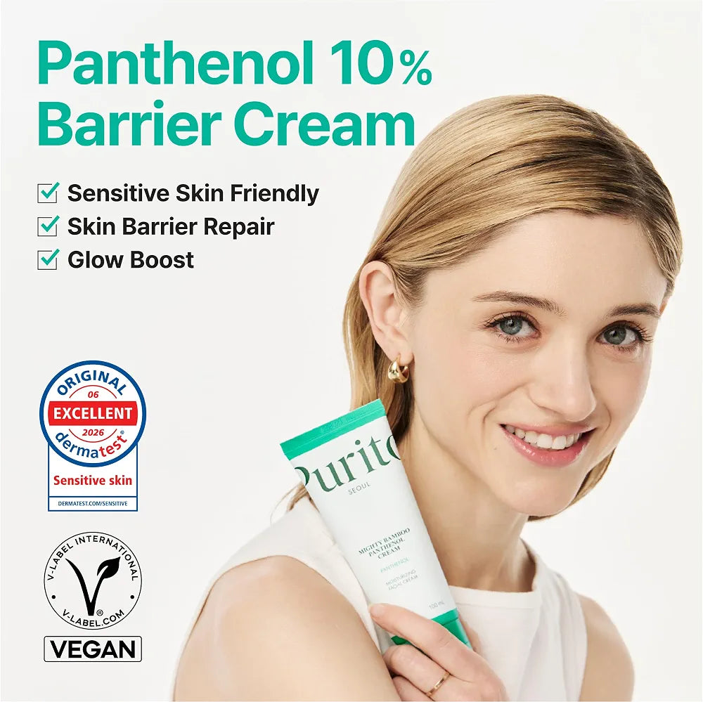 PURITO Seoul Mighty Bamboo Panthenol Cream with 10% Panthenol | Bamboo Extract & Squalane for Damaged Skin Barrier | Dryness & Sensitive Skin | 100ml