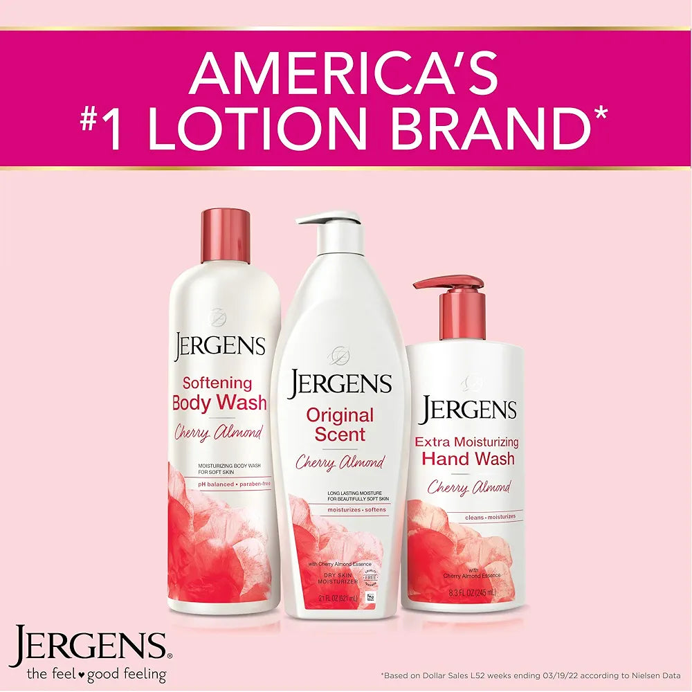 Jergens Original Scent Body and Hand Lotion, with Hydralucence blend and Cherry Almond Essence